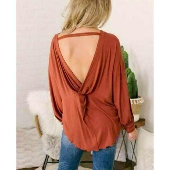 Free People Shimmy Shake Oversized Ribbed Tunic Top brick Brown size Small - Picture 1 of 11